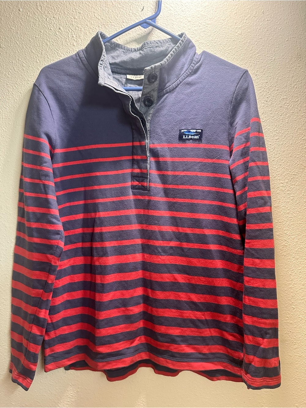 L.L. Bean Navy and Red Striped Rugby Pullover Size M